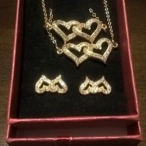 18 k Gold Plated Double Hearts Synthetic CZ Set
